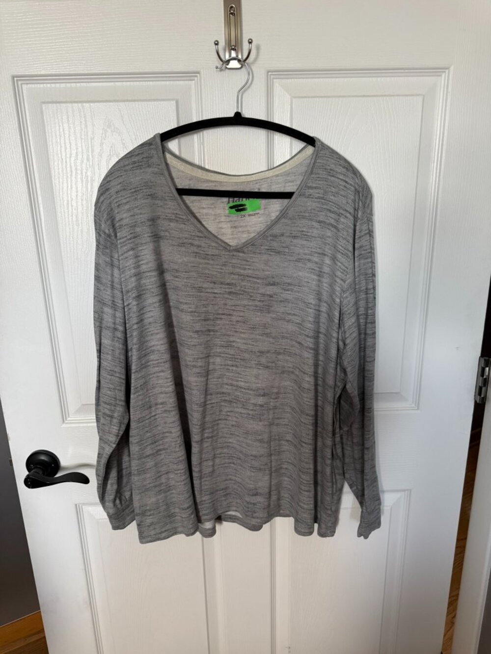 Hanes Heather Grey Long Sleeve V-Neck